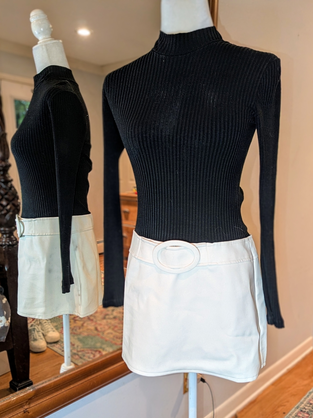 Vintage 1990s Morgan de Toi PVC White Mini Dress with Decorative Oval Belt